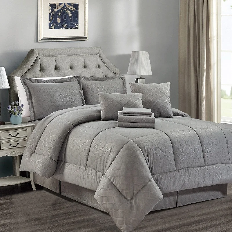 10-piece Solid Plaid Comforter Set