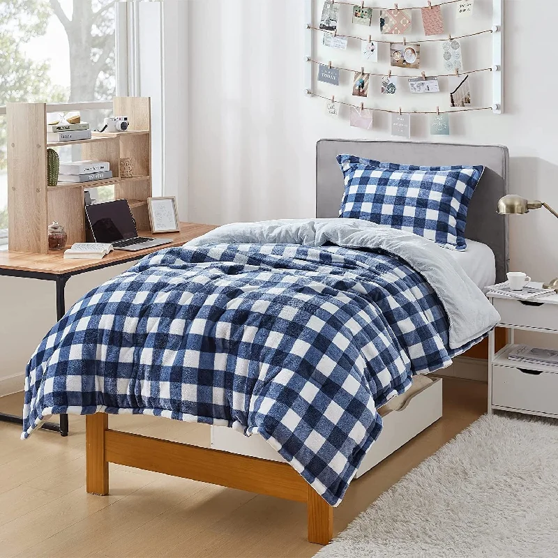 Ah, Yes The Scottish Winter - Coma Inducer® Oversized Comforter Set - Blue Checkered Plaid