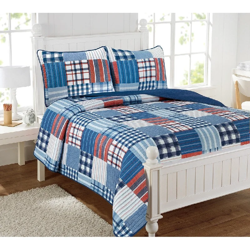 ALEX + BELLA Hudson Plaid Patchwork Cotton 3 Pieces Reversible Quilt Set