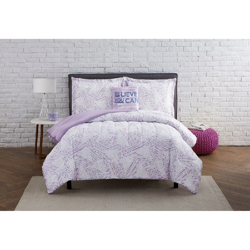 ALEX + BELLA Kaleidoscope Lilac Geometric 4 Piece Reversible Full Comforter Set