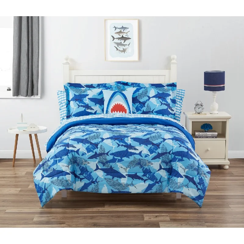 ALEX + BELLA Shark Bite Dark Blue Microfiber Comforter Set