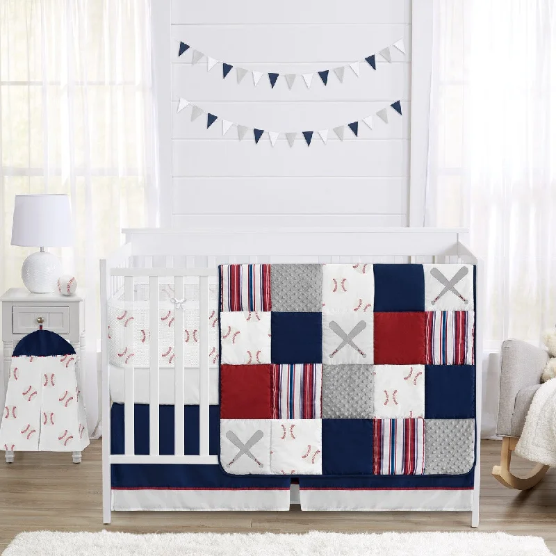 Baseball Patch Sports Boy Sweet Jojo Designs 6p Crib Bedding +BreathableBaby Breathable Mesh Liner Red Americana