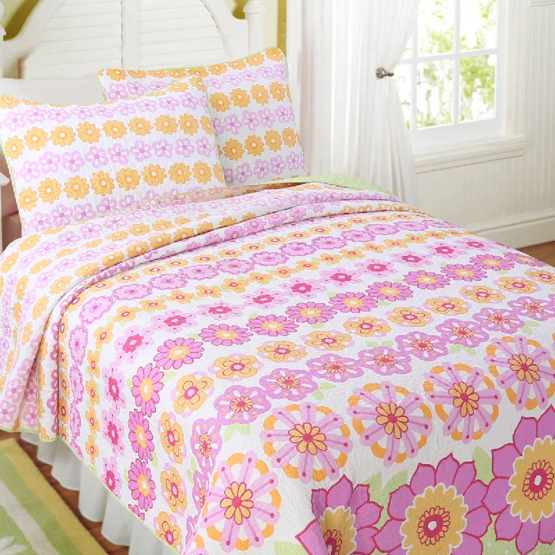 Summer Flower Cotton Reversible Quilt Bedding Set