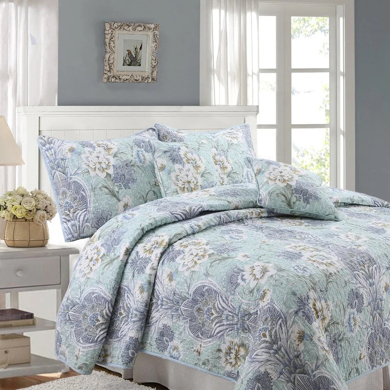 Porcelain Vase Cotton 3-Piece Reversible Quilt Bedding Set