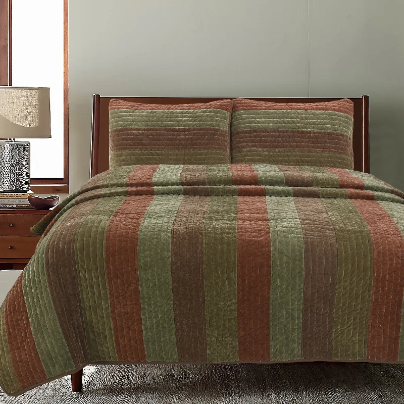 Rhett Brown Striped 3-Piece Reversible Quilt Bedding Set