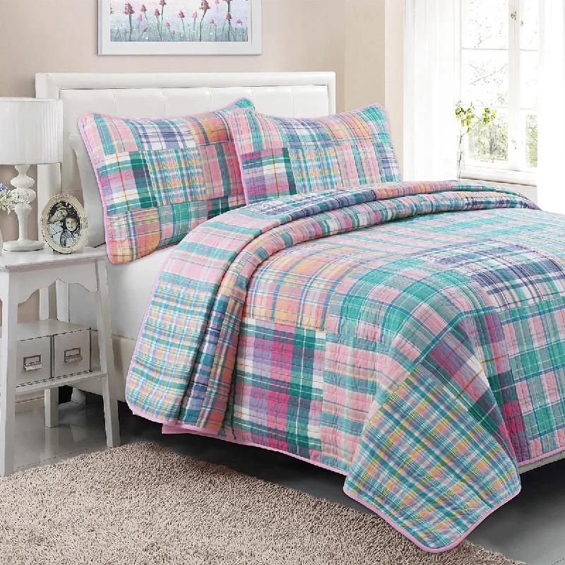 Raelyn Real Patchwork Plaid Cotton Reversible Quilt Bedding Set