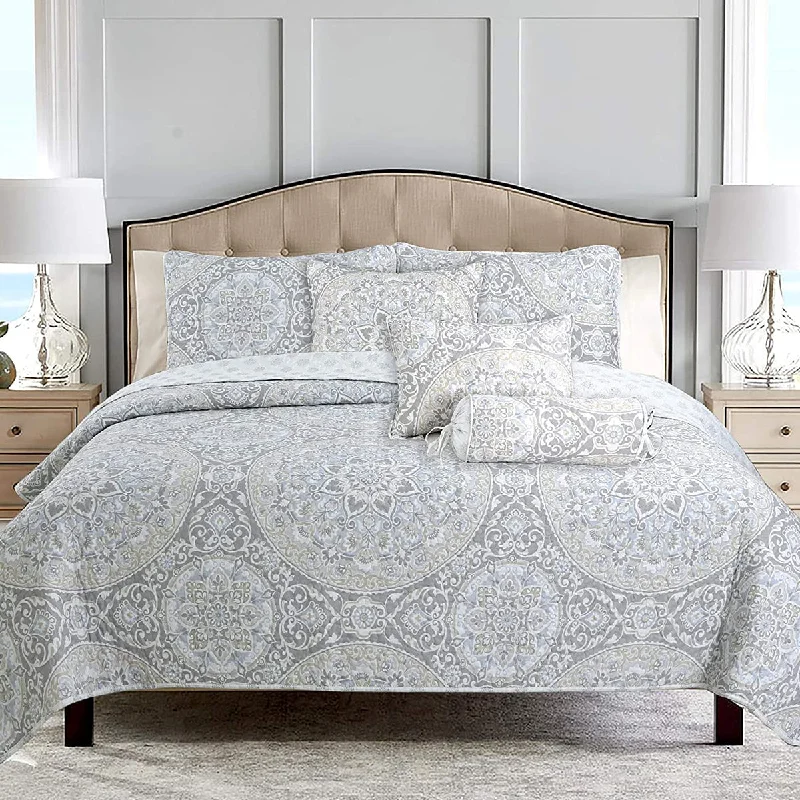 Venetia Gray Medallion 3-Piece Reversible Quilt Bedding Set