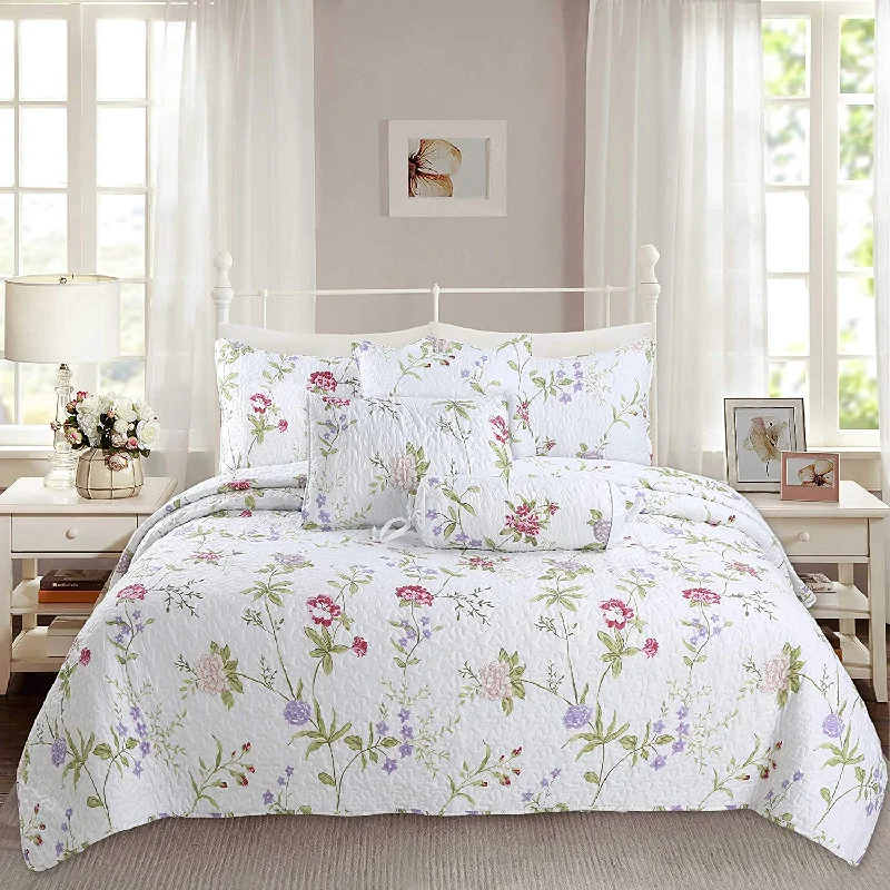 Lucie Light Pink Lavender Floral 3-Piece Reversible Quilt Bedding Set