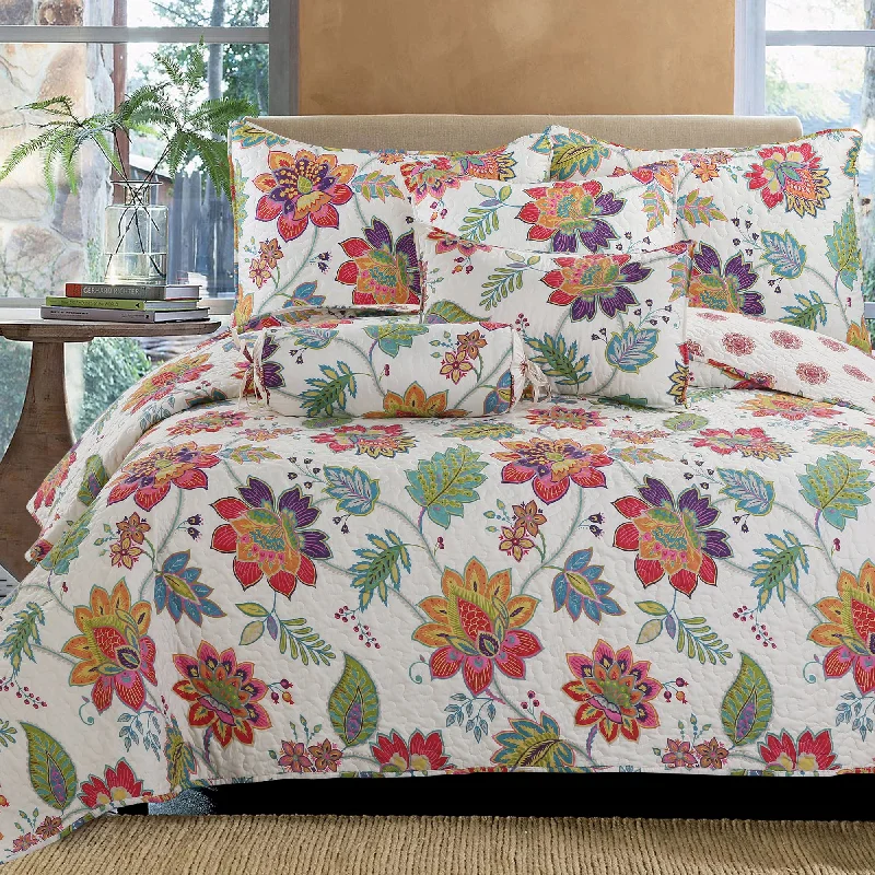 Spring Blossom Floral 3-Piece Reversible Quilt Bedding Set