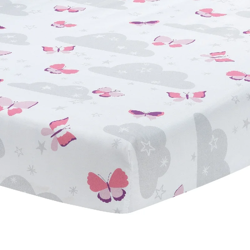 Bedtime Originals Butterfly Kisses Pink/White/Gray Cloud/Star Fitted Crib Sheet