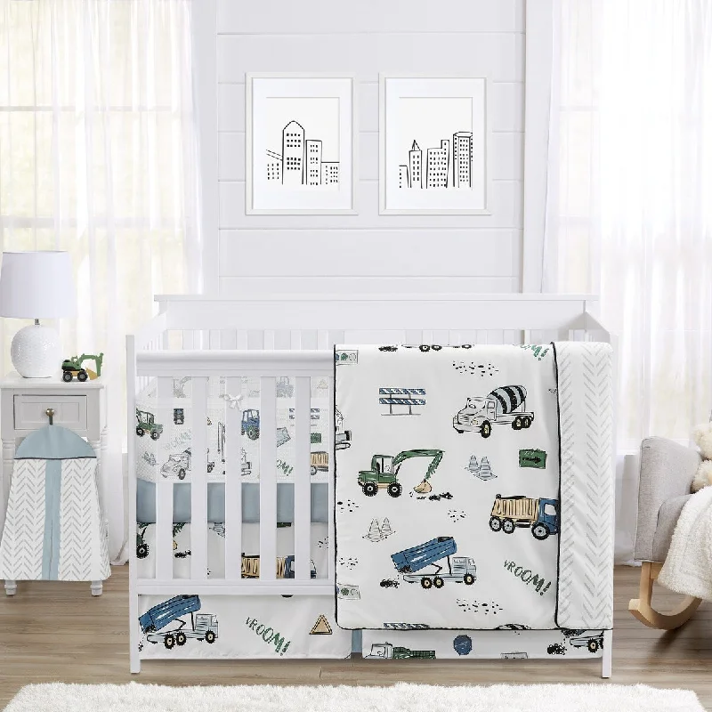 Blue Green Construction Truck Boy Sweet Jojo Designs 6p Crib Bedding + BreathableBaby Breathable Mesh Liner Chevron