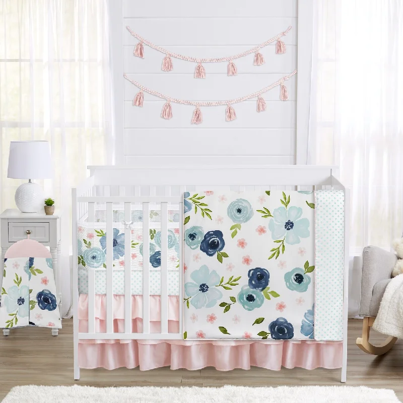 Blush Pink Blue Boho Floral Girl Sweet Jojo Designs 6p Crib Bedding + BreathableBaby Breathable Mesh Liner Bohemian