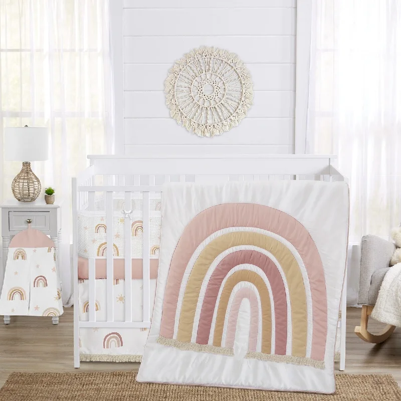 Boho Rainbow Girl Sweet Jojo Designs 6p Crib Bedding + BreathableBaby Breathable Mesh Liner Pink Bohemian Modern