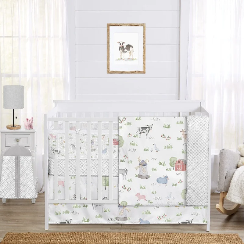 Farm Animals Boy Girl Sweet Jojo Designs 6p Crib Bedding + BreathableBaby Breathable Mesh Liner Watercolor Pig