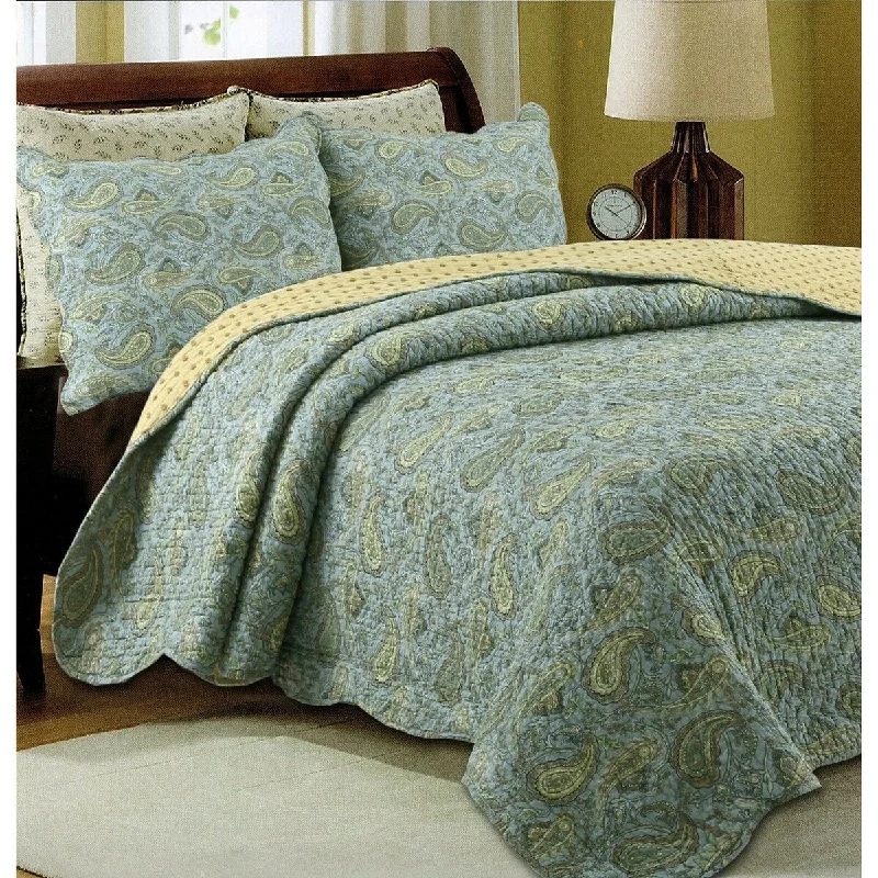 Green Paisley Country Style 3-piece Cotton Quilt BeddingSet