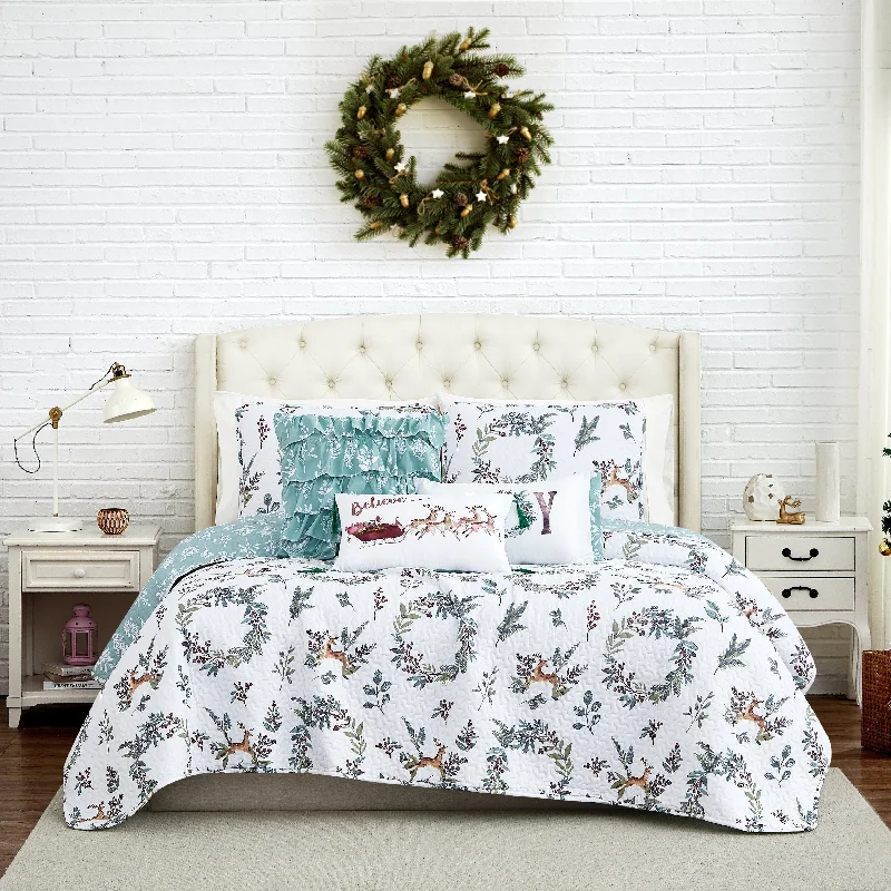 Happy Holidays Oversized Reversable 6-Piece Quilt Set