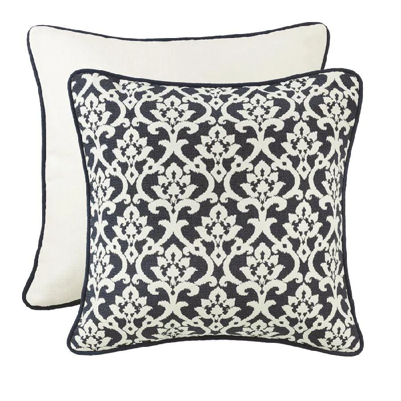 Kavali Navy & White Floral Jacquard Euro Sham w/ Piping