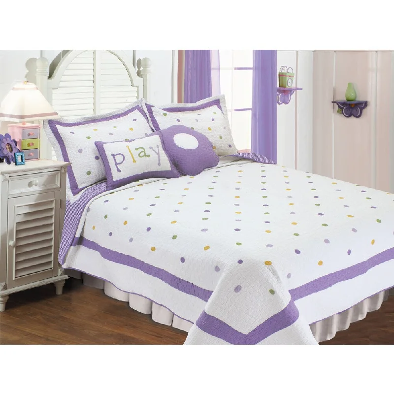 Lavendor Polka Dots 5-piece Quilt Set with Decorative Cushions