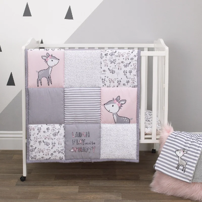 Little Love by NoJo Sweet Deer 3 Piece Nursery Mini Crib Bedding Set