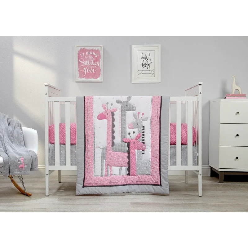 Little Love Giraffe Time Pink 4pc Bedding Set