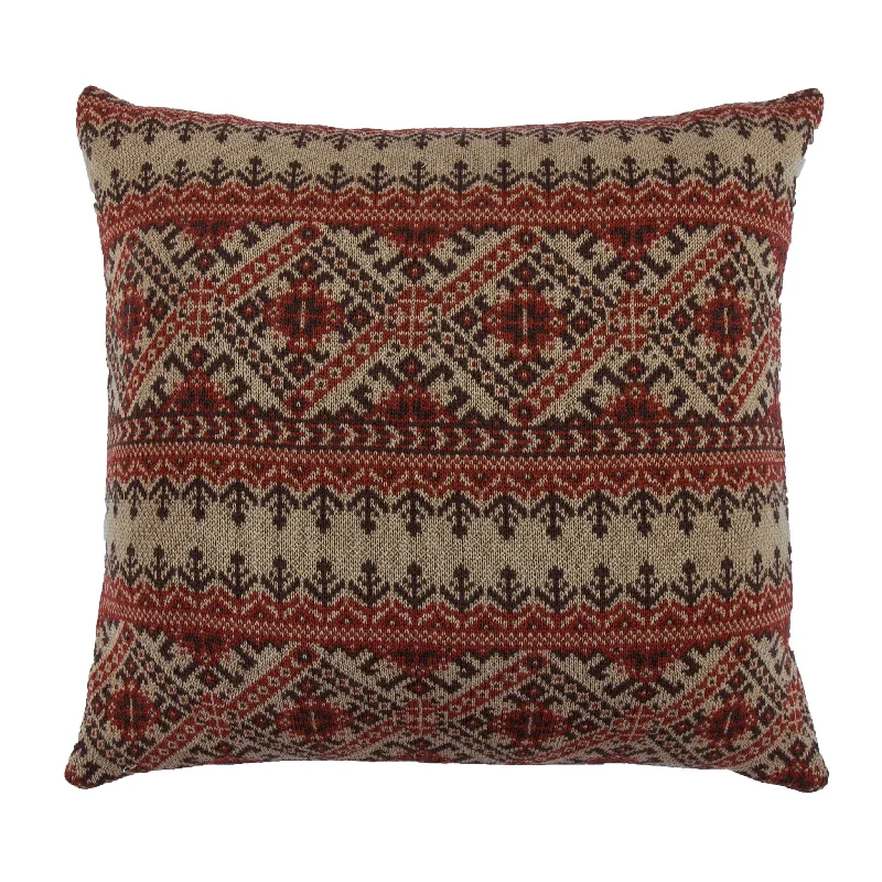 Fair Isle Knit Euro Sham - Red, Tan & Chocolate