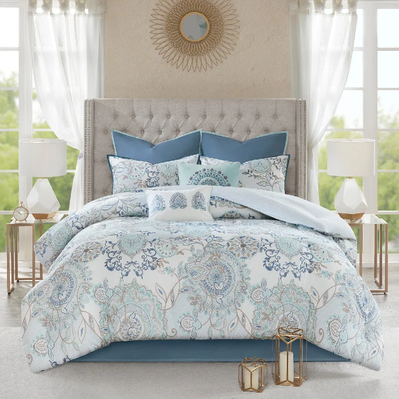 Madison Park Loleta 8 Piece Cotton Floral Printed Reversible Comforter Set