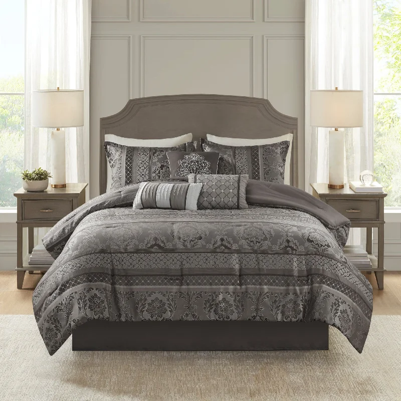 Madison Park Venetian Grey Jacquard 7-piece Comforter Set