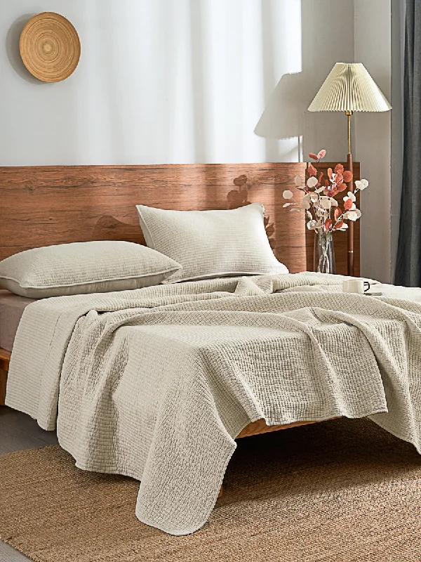 Mocha Beige Solid Color  Cotton Quilt Set