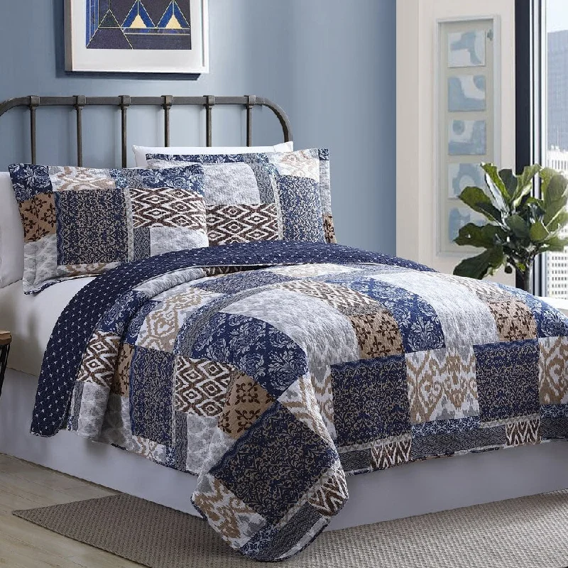 Modern Threads Millau Printed Patchwork Cotton Reversible Quilt Set