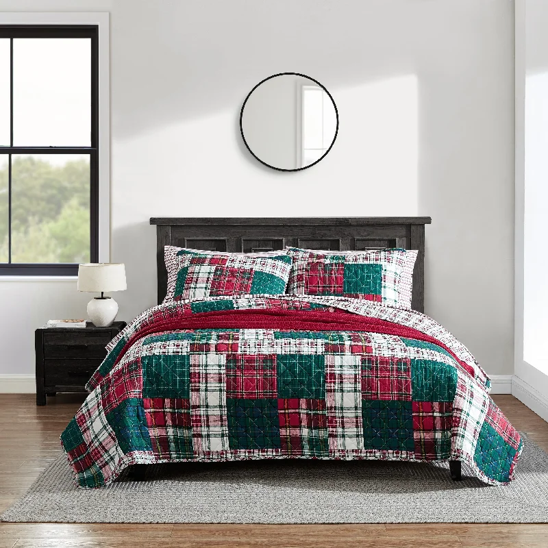 Nautica Emmet Patchwork Red Cotton Reversible Quilt Set