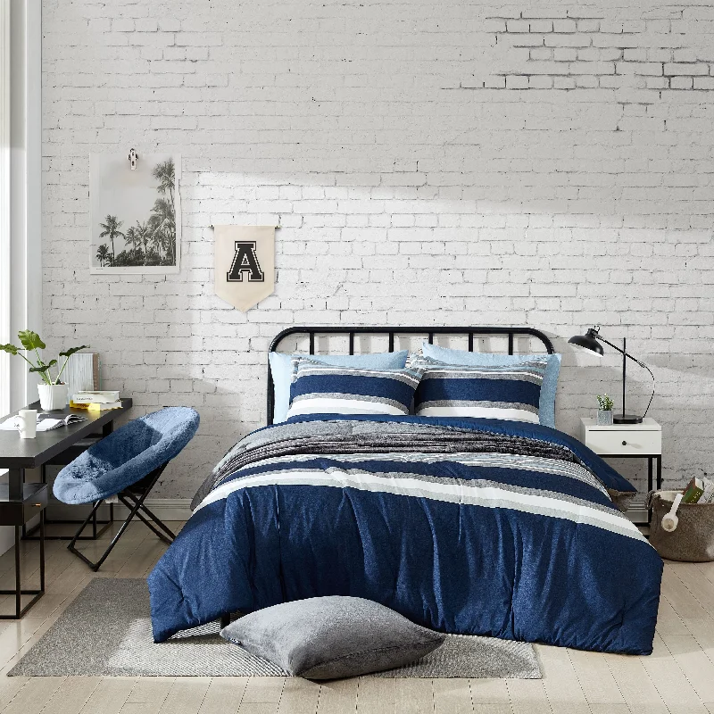 Nautica Heathered Block Reversible Grey Comforter Set