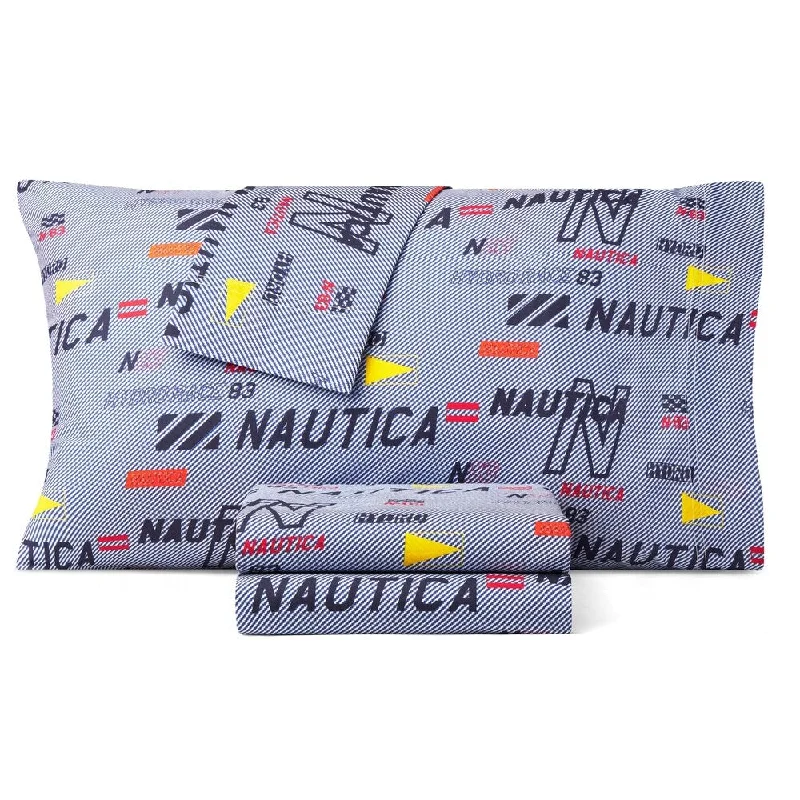 Nautica Kids Throwback Logo Cotton-Rich Sheet Set