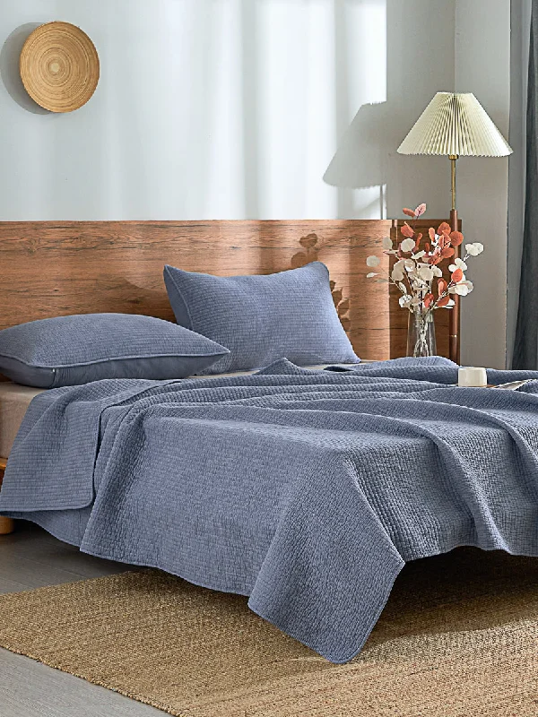 Navy Blue Solid Color Cotton Quilt Set