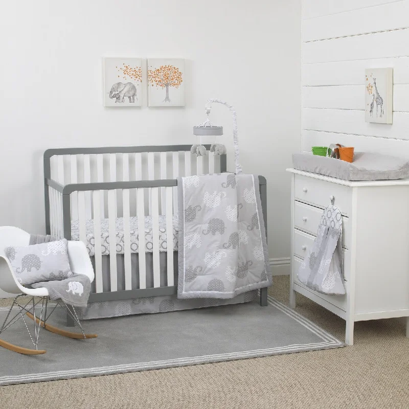 NoJo Dreamer Gray Elephant 8pc Crib Bedding Set