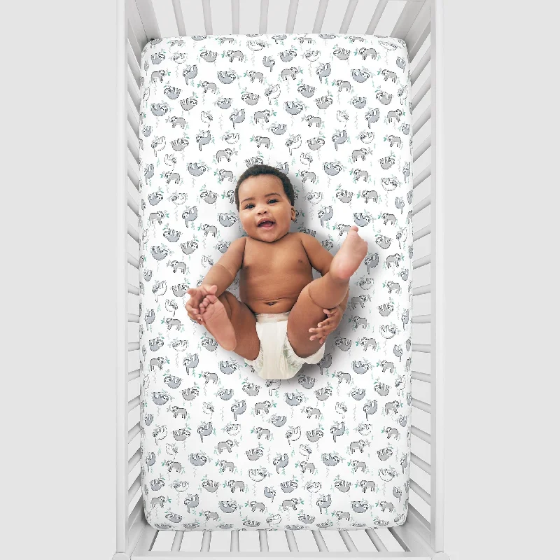 NoJo Grey Sloth Fitted Crib Sheet