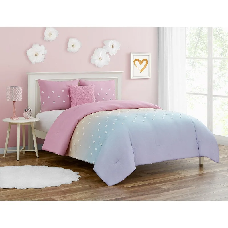 Ombre Pink and Purple Dot Comforter Set