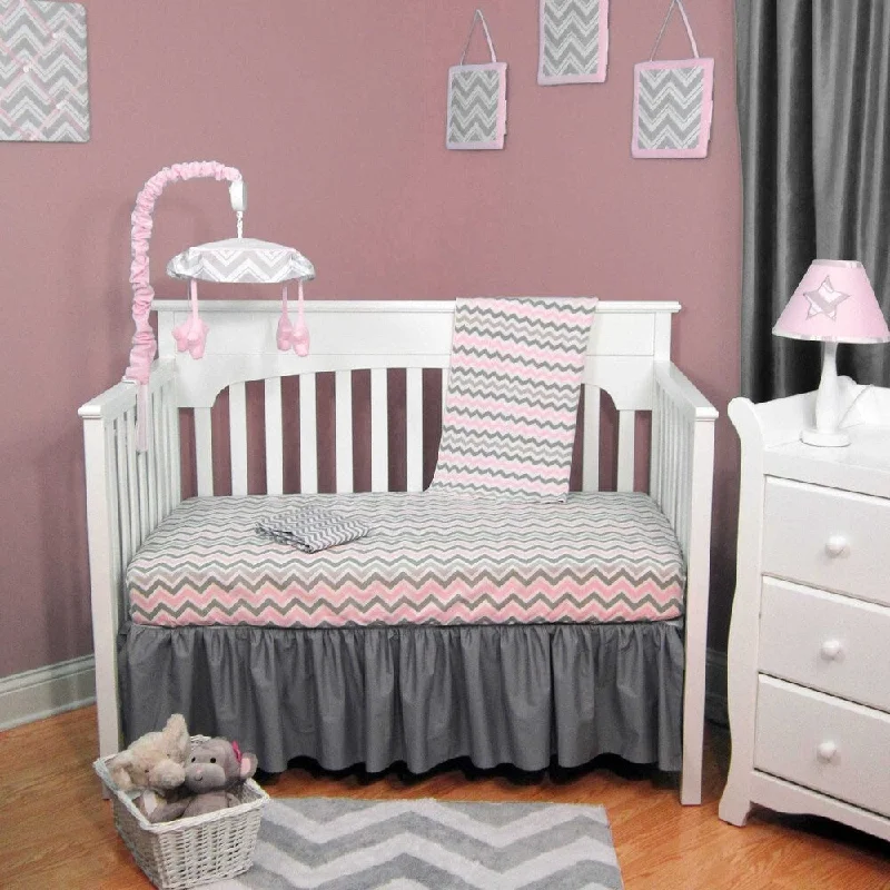 Pink and Grey Chevron 4-piece Baby Crib Bedding Set