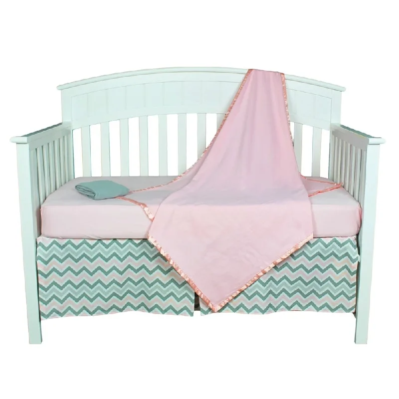 Pink and Grey Zig Zag Chevron Five-piece Baby Girl Crib Bedding Set