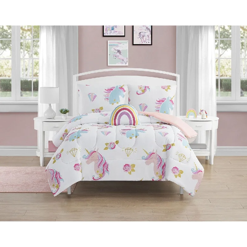 Pink Unicorn Rainbow Comforter and Sham set