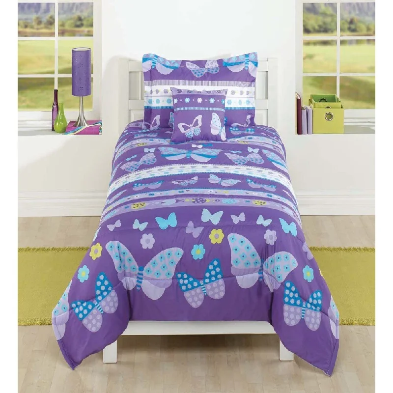 Purple Butterfly Polyester Comforter Set