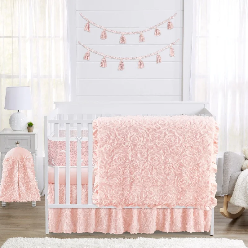 Sweet Jojo Designs 6p Crib Bedding + BreathableBaby Breathable Mesh Liner Pink Floral Rose Girl Solid Blush Chic