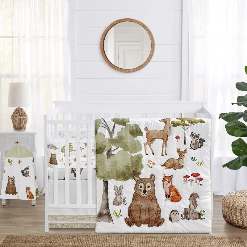 Sweet Jojo Designs 6p Crib Bedding + BreathableBaby Breathable Mesh Liner Woodland Forest Animals Boy Girl Gender Neutral Bear