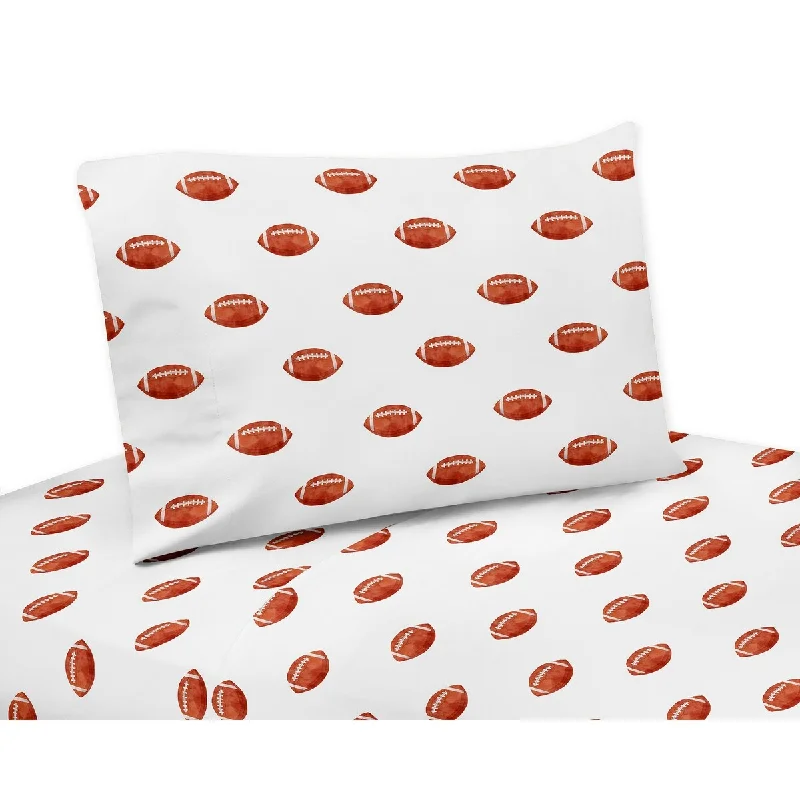 Sweet Jojo Designs Brown and White Football Boy 3pc Twin Sheet Set for the Vintage Foot Ball Sports Themed Footballs Collection