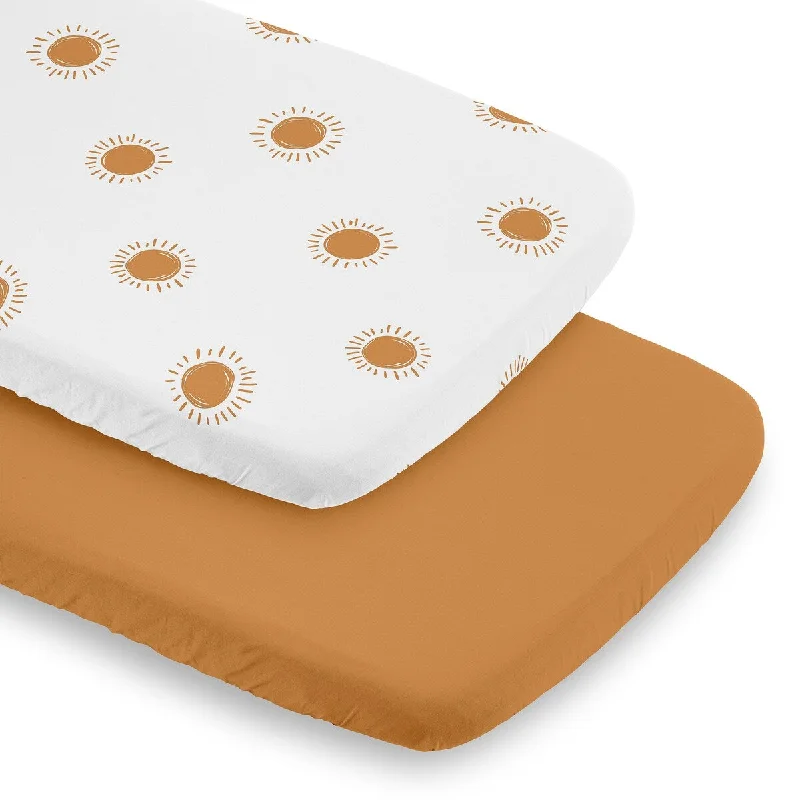 Sweet Jojo Designs Orange White Vintage Boho Sun Boy Girl Unisex/Gender Neutral 2 Pack Baby Bassinet Fitted Sheets Bohemian Sky