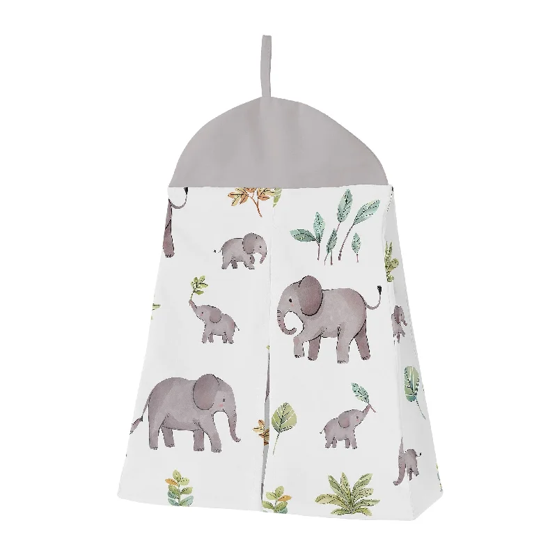 Sweet Jojo Designs Watercolor Elephants Boy Girl Gender Neutral 4p Nursery Crib Bedding Set Green Grey Jungle Safari Palm Trees