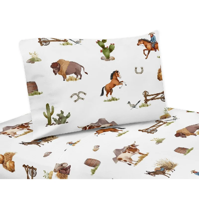 Sweet Jojo Designs Western Cowboy Boy 3-piece Twin Sheet Set Wild West Southern Charm Country South Horse Steer Cow Farm Animal