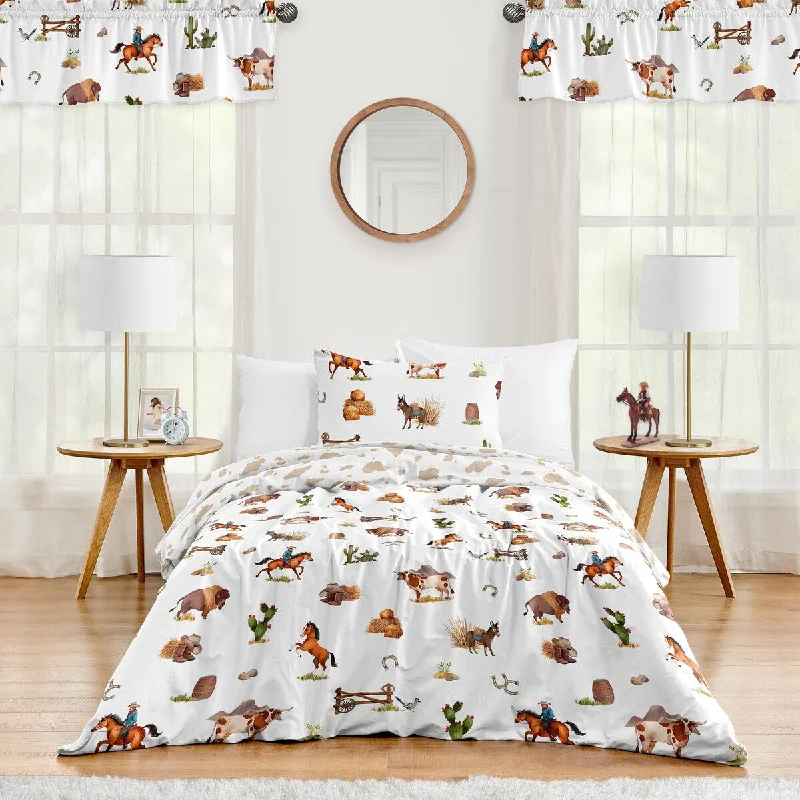 Sweet Jojo Designs Western Cowboy Boy 4-piece Twin-size Comforter Set Wild West Cow Southern Country South Horse Farm Animal Tan