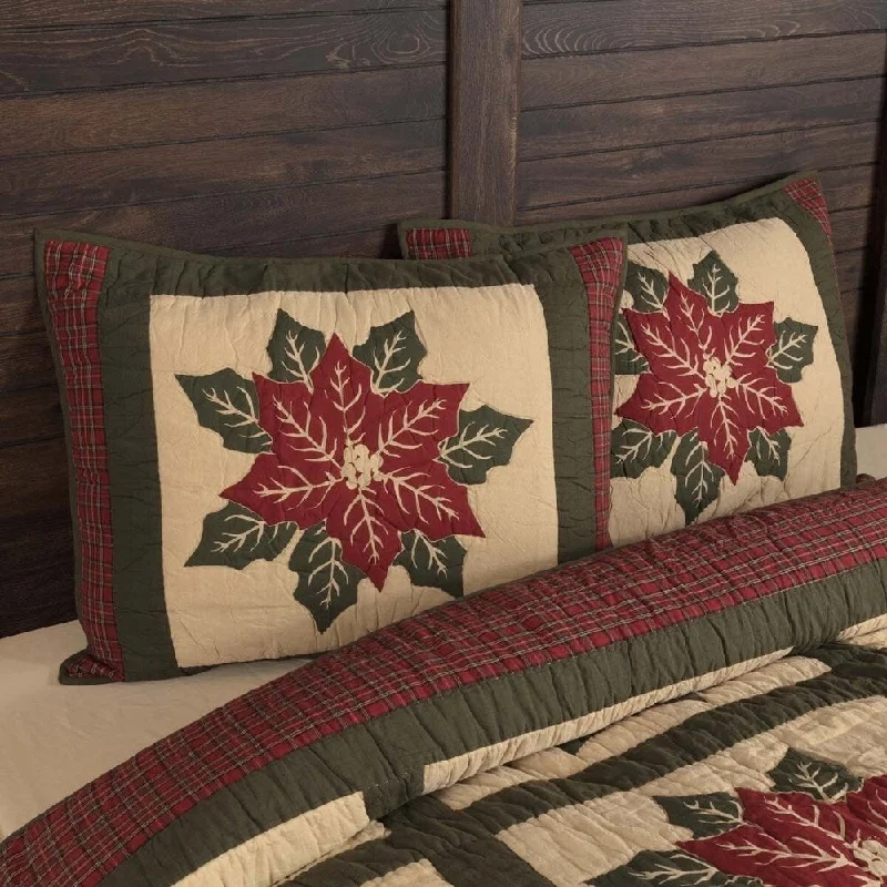 Tan Rustic Bedding VHC National Quilt Museum Poinsettia Block Sham Cotton Floral - Flower Stenciled