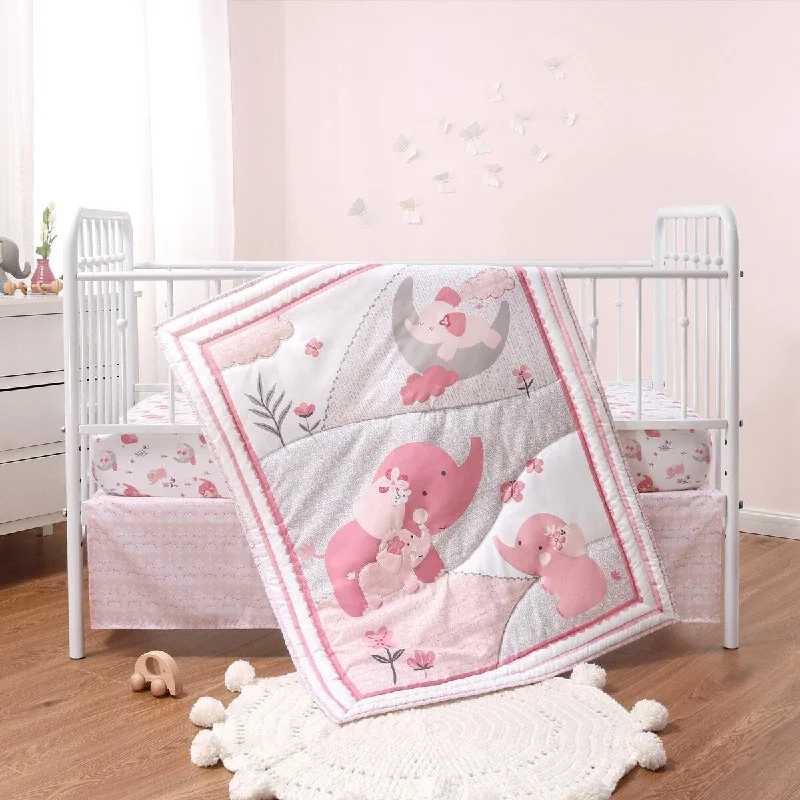 The Peanutshell Pink Elephant 3-Piece Crib Bedding Set