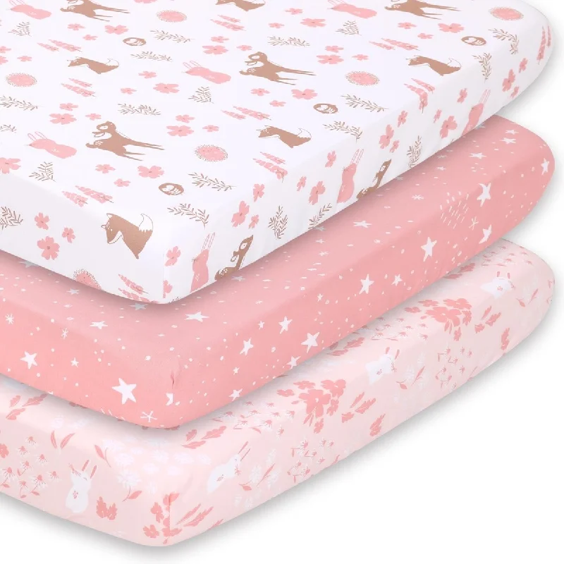 The Peanutshell Woodland Floral Mini Crib, Playard Sheet 3 Pack Set